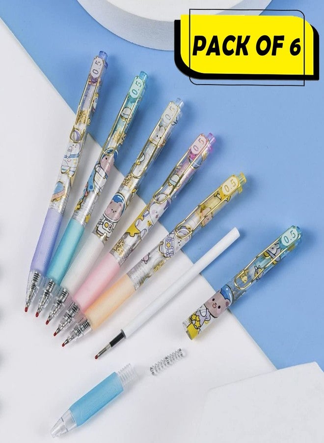 WISHKEY Plastic Retractable Gel Pen Set For Boys & Girls, Smooth Pens for Writing Class Notes & Journal, School Stationery Gift Item for Kids, Blue Ink (Set of 6) - Image 4