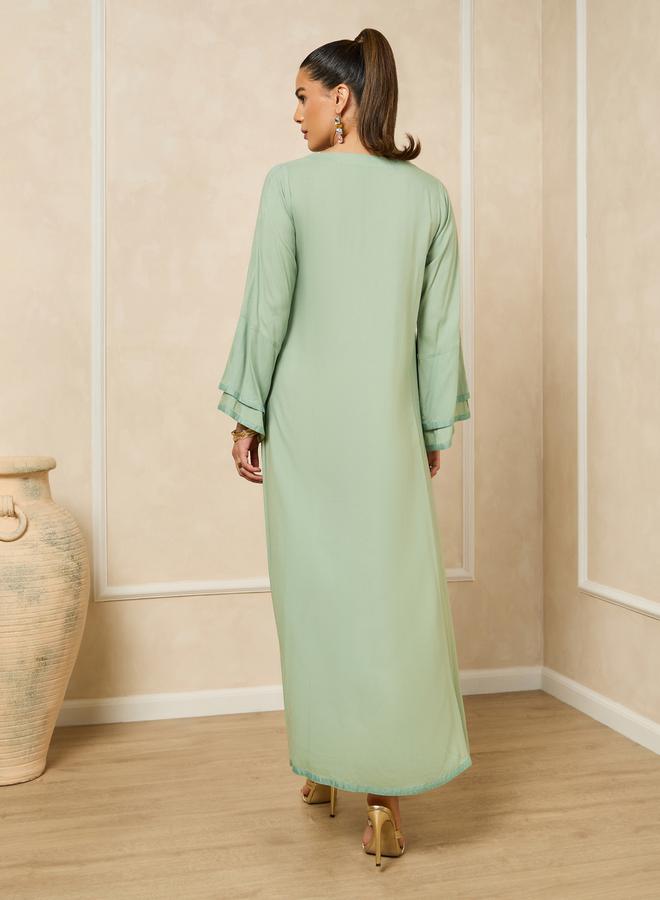 ستايلي جلابية بأكمام الجرس المطرزة والطبقات - Image 5