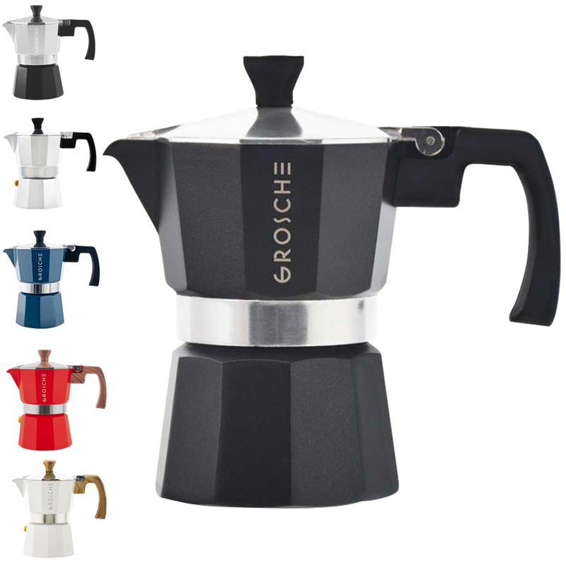 GROSCHE Milano Stovetop Espresso Maker Moka Pot 3 espresso Cup  5 oz Black  Cuban Coffee Maker Stove top coffee maker Moka Italian espresso greca coffee maker brewer percolator