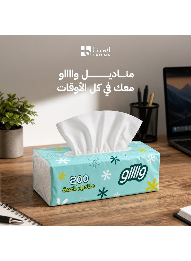 واو مناديل وجه واو 200 منديل طبقتين – 10 عبوات - Image 1