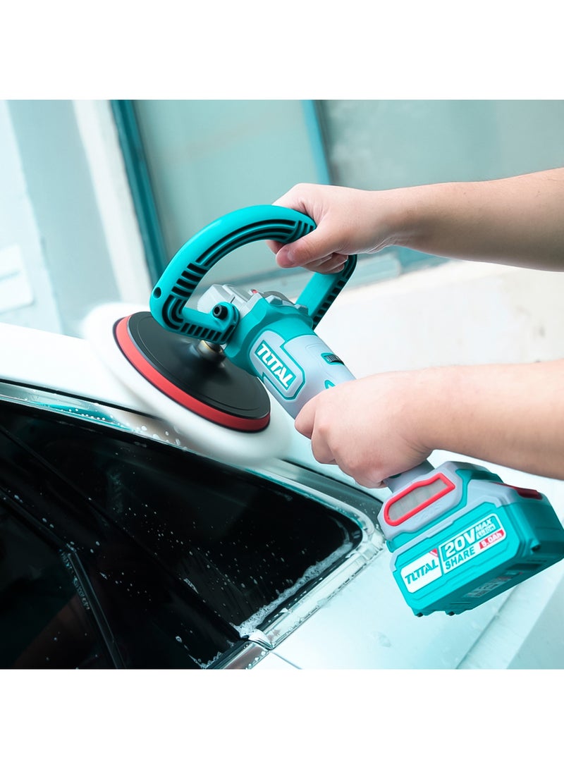 TOTAL 20V Cordless Brushless Car Polisher - 180mm Buffer & Sander Kit with 4.0Ah Battery, 4A Fast Charger, D-Handle, Wool Bonnets & Case - TAPLI20188 - Image 4