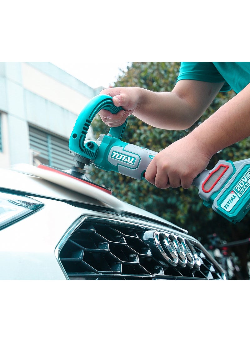 TOTAL 20V Cordless Brushless Car Polisher - 180mm Buffer & Sander Kit with 4.0Ah Battery, 4A Fast Charger, D-Handle, Wool Bonnets & Case - TAPLI20188 - Image 2