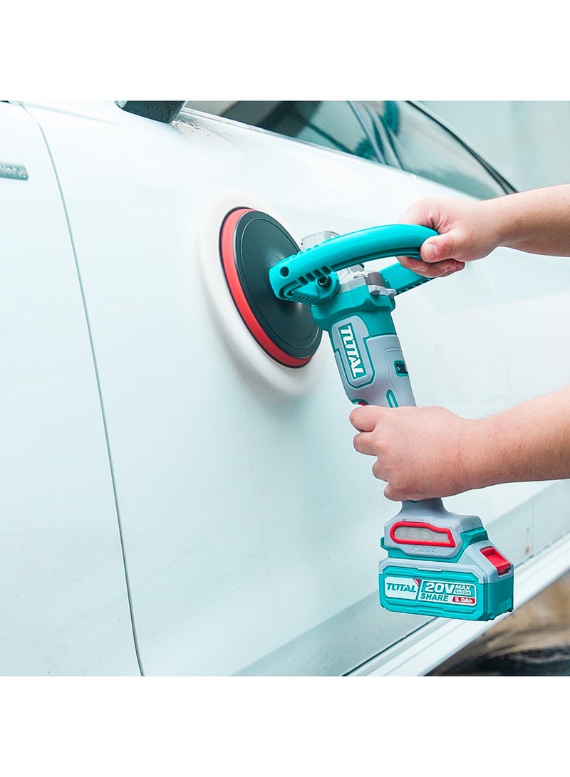 TOTAL 20V Cordless Brushless Car Polisher - 180mm Buffer & Sander Kit with 4.0Ah Battery, 4A Fast Charger, D-Handle, Wool Bonnets & Case - TAPLI20188 - Image 3