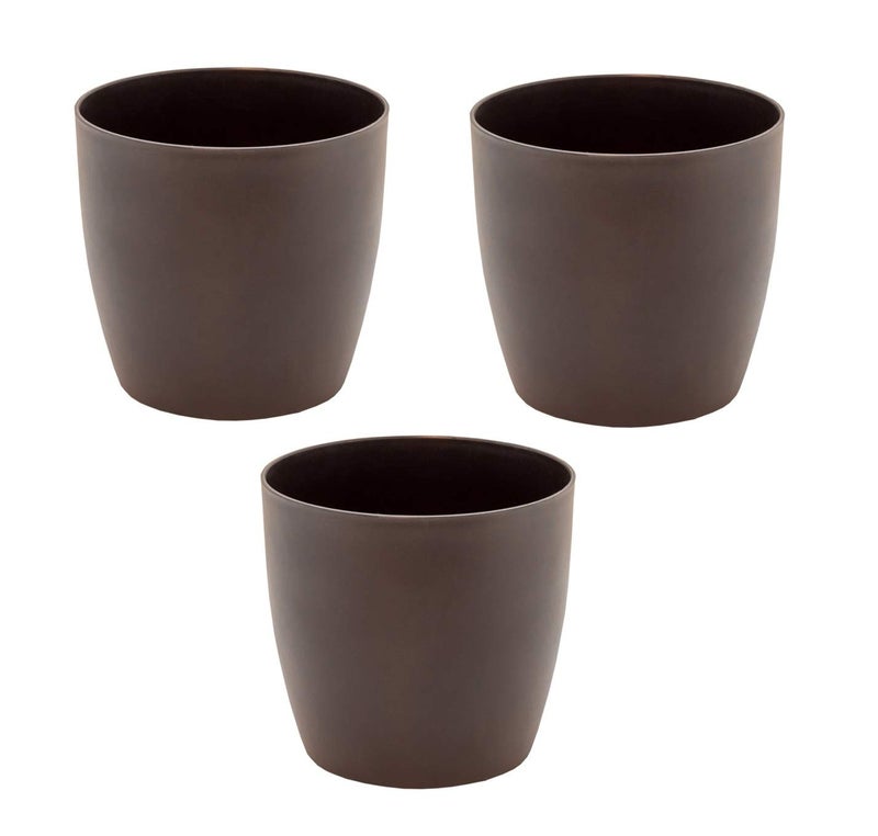 garbnoire Gardening Flower Pots - 5 Inch Plastic Flower Pots | Modern Decorative Indoor Outdoor Planters/Pots - Pack of (3, Coffee) - Image 3