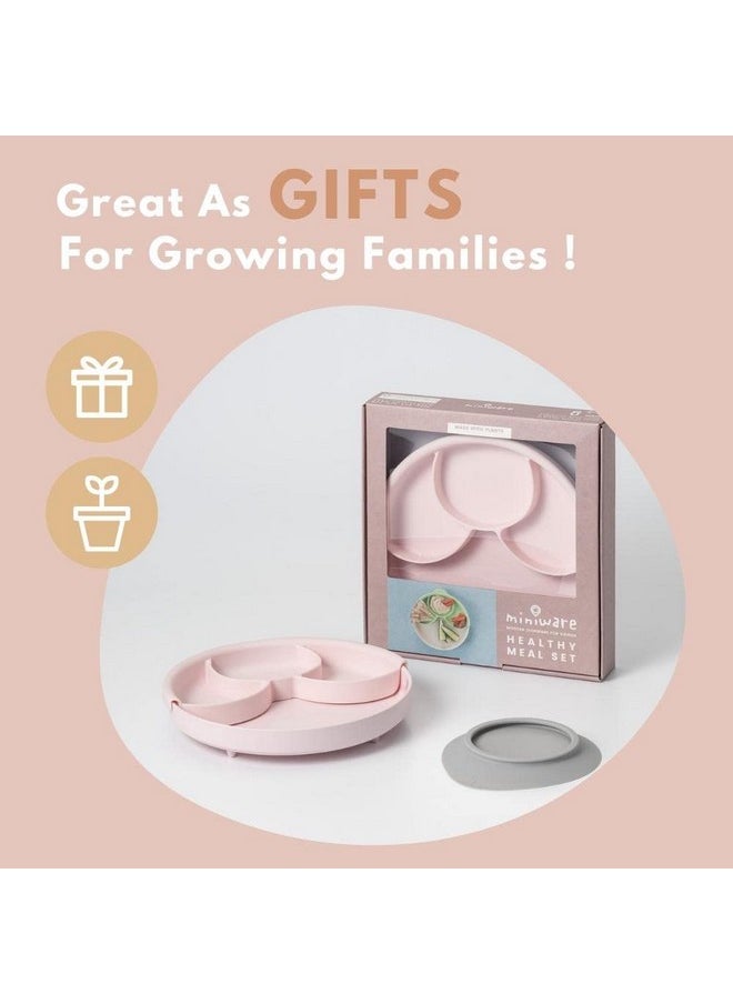 Miniware Healthy Meal Set With Sandwich Plate, Divider, And Detachable Suction Foot For Baby Toddler Kids - Promotes Self Feeding | Eco-Friendly And Bpa Free | Dishwasher Safe (Toffee, Peach)  - Image 5