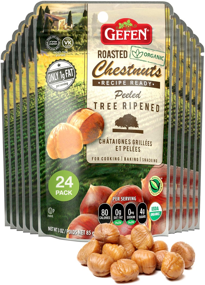Gefen Organic Whole Peeled and Roasted Chestnuts, 3oz (24 Pack) | Chestnuts Peeled and Ready to Eat | Great for Cooking & Baking | Gluten Free | Kosher - Image 1