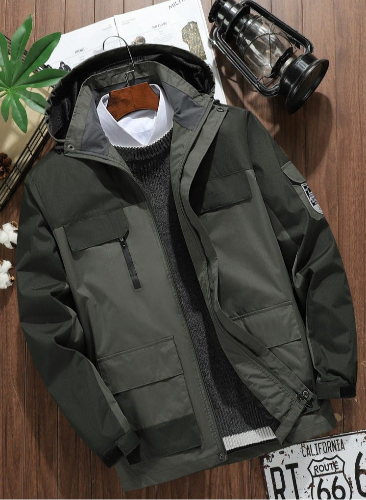Loquat Men's Lightweight Windbreaker Rain Jacket Raincoat with Hood for Hiking Fishing Activewear Army Green 