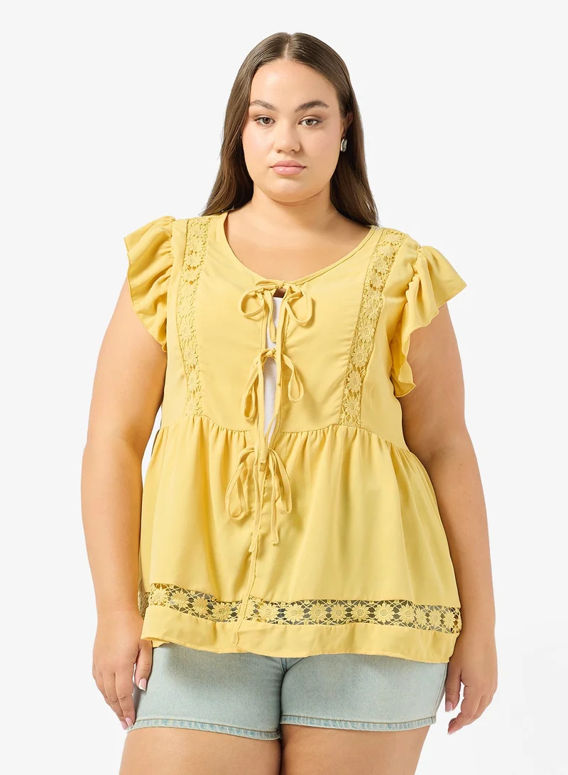 جينجر بلس بلوزة مطرزة بربطة بوهيمية