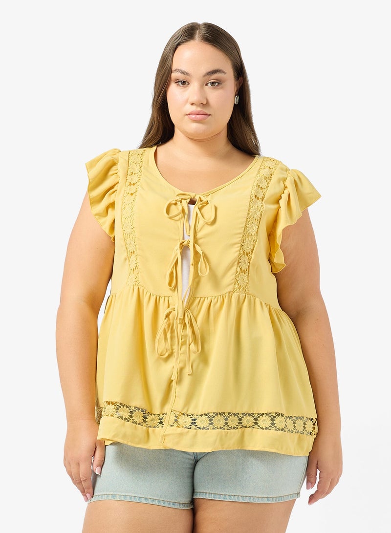 جينجر بلس بلوزة مطرزة بربطة بوهيمية - Image 1