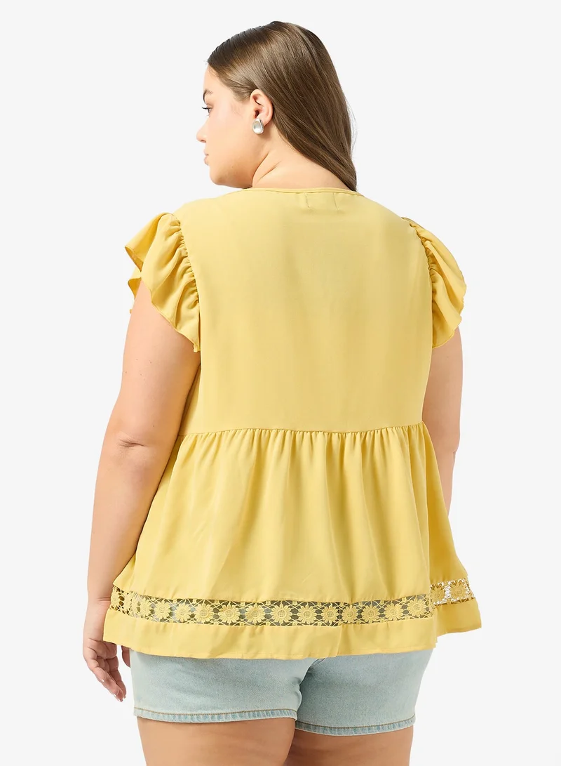 جينجر بلس بلوزة مطرزة بربطة بوهيمية