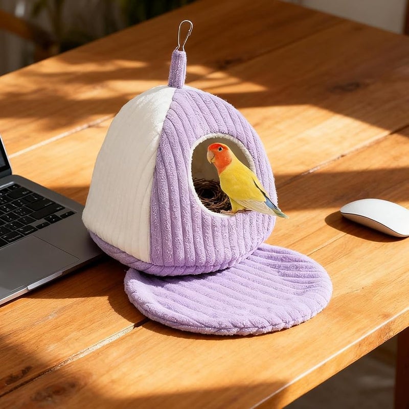 أرجوحة أرجوانية بيضاء معلقة من الفرو للببغاء الأفريقي الرمادي وببغاء الحب والحيوانات الأليفة الصغيرة والمتوسطة - Image 4