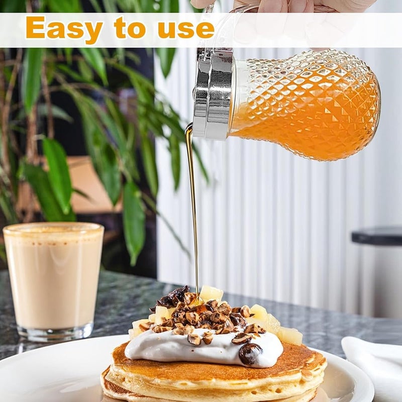 KASTWAVE 2 Pcs 8oz Glass Honey Syrup Dispenser Jars with Handle, Leak-Proof, Durable Commercial-Grade Maple Syrup Storage Containers, Easy-Pour Honey Pot for Home Kitchen, Pancakes, Baking and Serving - Image 2