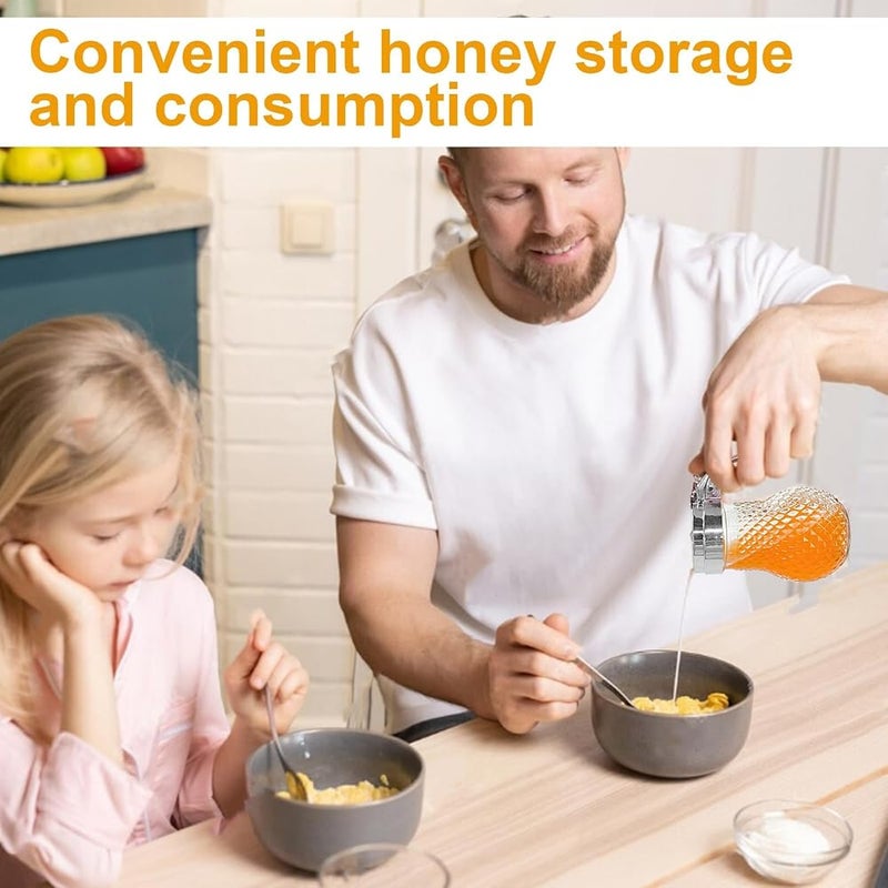 KASTWAVE 2 Pcs 8oz Glass Honey Syrup Dispenser Jars with Handle, Leak-Proof, Durable Commercial-Grade Maple Syrup Storage Containers, Easy-Pour Honey Pot for Home Kitchen, Pancakes, Baking and Serving - Image 4