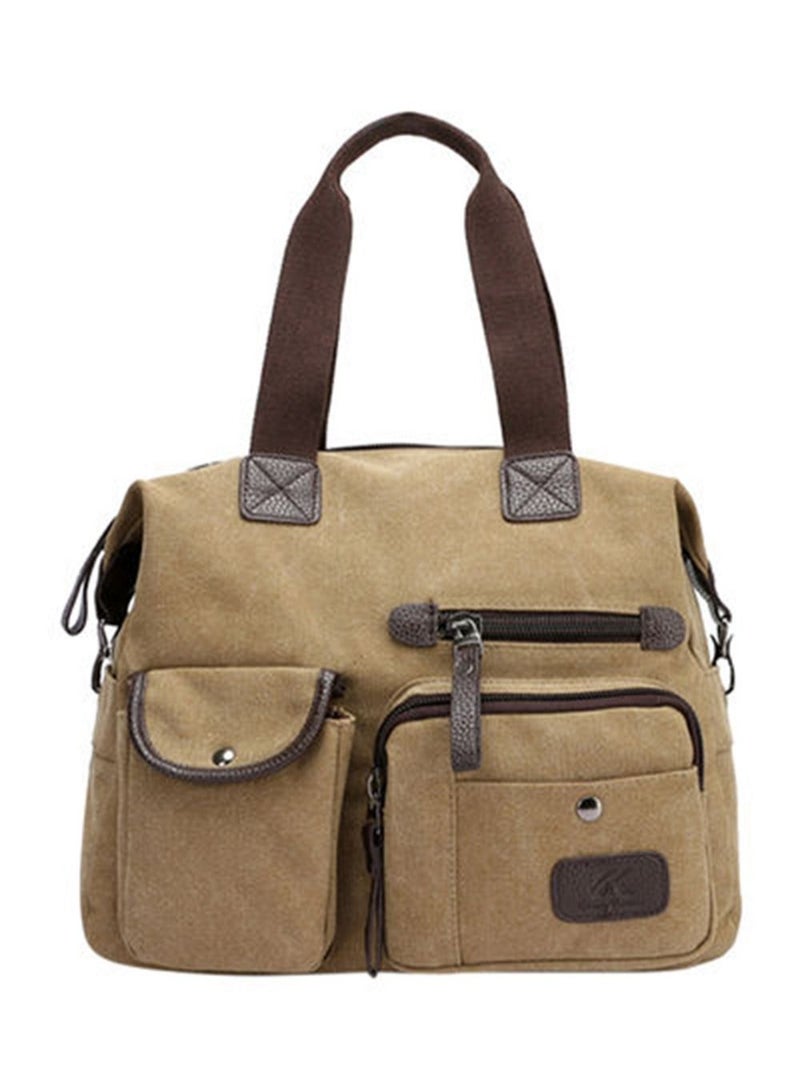 KASTWAVE Zipper Closure Canvas Shoulder Bag Khaki - Image 1