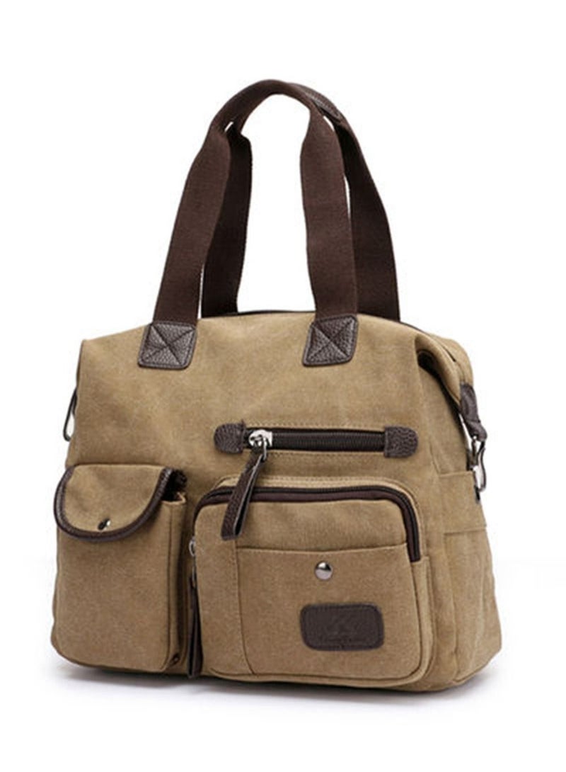 KASTWAVE Zipper Closure Canvas Shoulder Bag Khaki - Image 2
