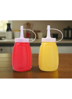 Reusable Plastic Condiment Squeeze Bottles Set - Yellow and Red, 180ml Capacity, Ideal for Ketchup, Mayonnaise, Mustard, and Tomato Sauce, Pressable Spice Container for Daily Use.