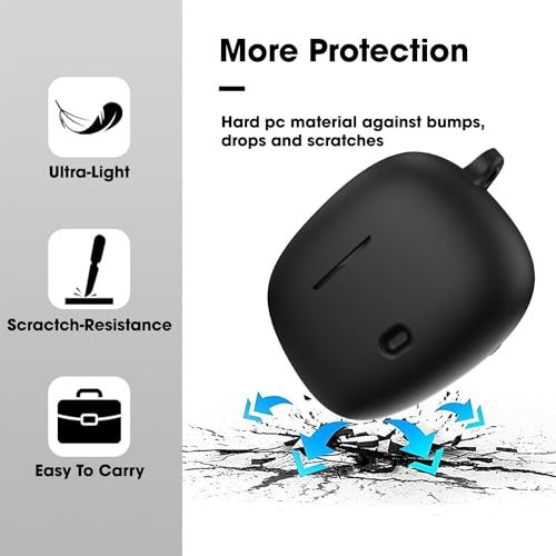 Sounce Earphone Case Cover Compatible for Boat Nirvana Ion, Soft Silicone Skin Case Cover Shock-Absorbing Protective Case with Keychain [Front LED Visible](Black) - Image 3