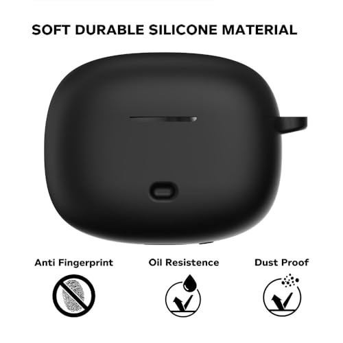 Sounce Earphone Case Cover Compatible for Boat Nirvana Ion, Soft Silicone Skin Case Cover Shock-Absorbing Protective Case with Keychain [Front LED Visible](Black) - Image 5