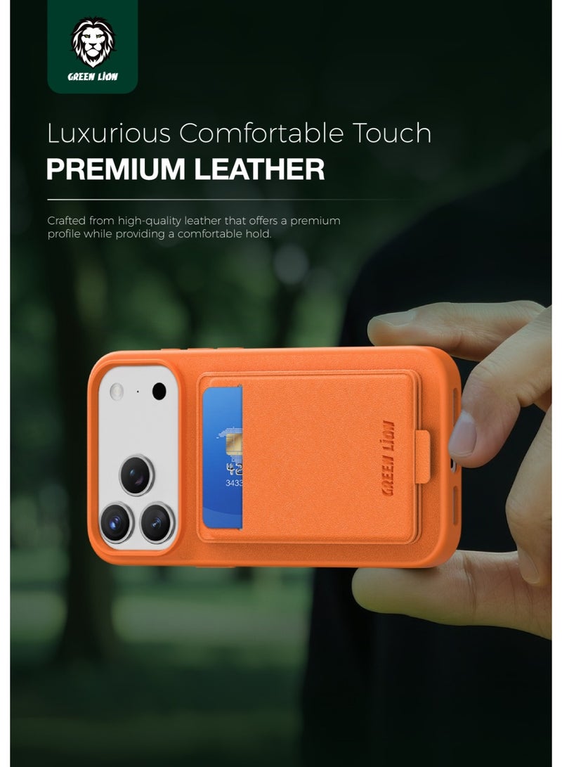 GREEN LION iPhone 17 Pro Max MagSafe Case Regal Leather with Card Holder & Foldable Stand Support / Ultra-Durable Protection Back Cover / Luxurious Comfortable Touch / Camera Protection / Comfortable Grip / Anti-Scratch / Anti Fingerprint - Blue - Image 4