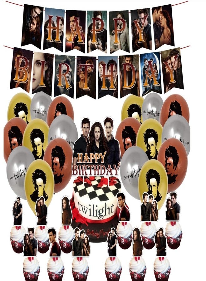 PINUO Twilight Movie Birthday Party Supplies - Twilight Movie Party Decorations Includes Banner, Cake Topper, 24 Cupcake Toppers, 18 Balloons - Image 2