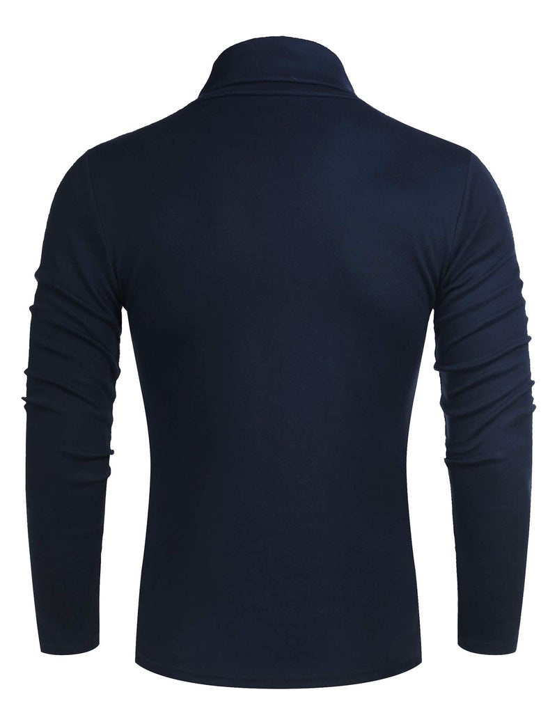 Poriff Men's Classic Fit Solid Color Cotton Tops Long Sleeve Turtleneck Pullover Basic Sweater Navy Blue S - Image 3