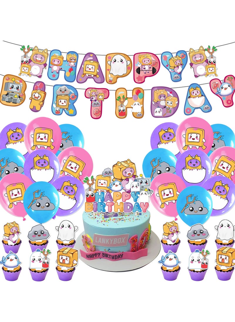 Generic Carton villain theme birthday party decoration lankybox birthday flag cake card balloon party spiral  - Image 1