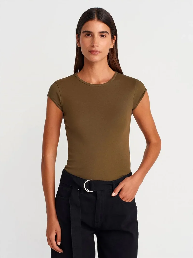 ديلفين Dilvin Women's Slim Fit Cotton Crew Neck T-Shirt