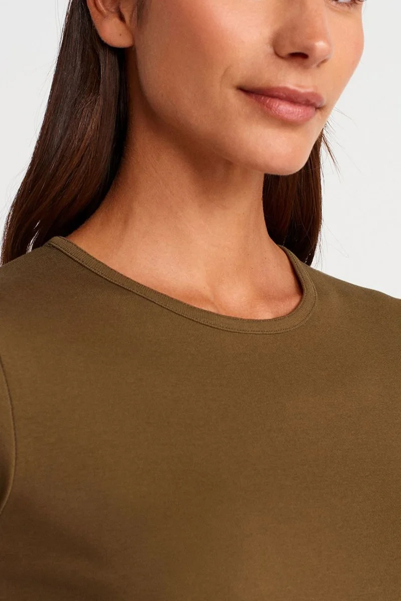 Dilvin Khaki Green DILVIN Women's Slim Fit Cotton Crew Neck T-Shirt for Women | Best Price UAE