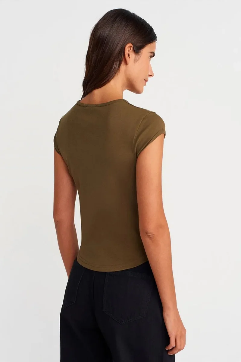 Dilvin Khaki Green DILVIN Women's Slim Fit Cotton Crew Neck T-Shirt for Women | Best Price UAE