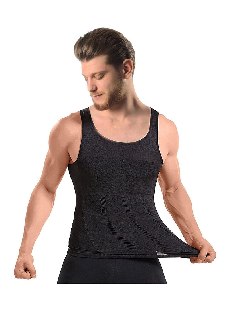 Men’s Slimming Body Shaper Vest Shirt Abs Abdomen Slim Stretchable Tummy Tucker Vest Black Medium - Image 2