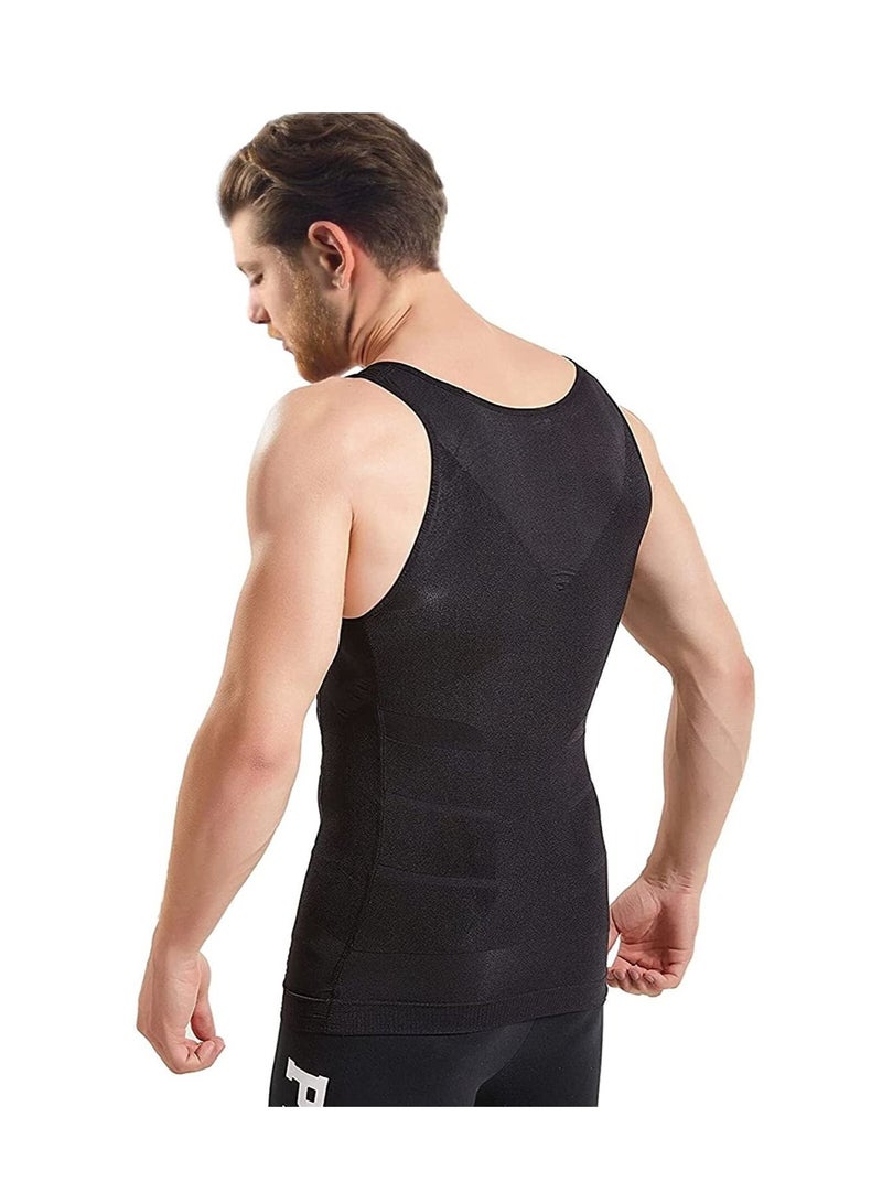 Men’s Slimming Body Shaper Vest Shirt Abs Abdomen Slim Stretchable Tummy Tucker Vest Black Medium - Image 1