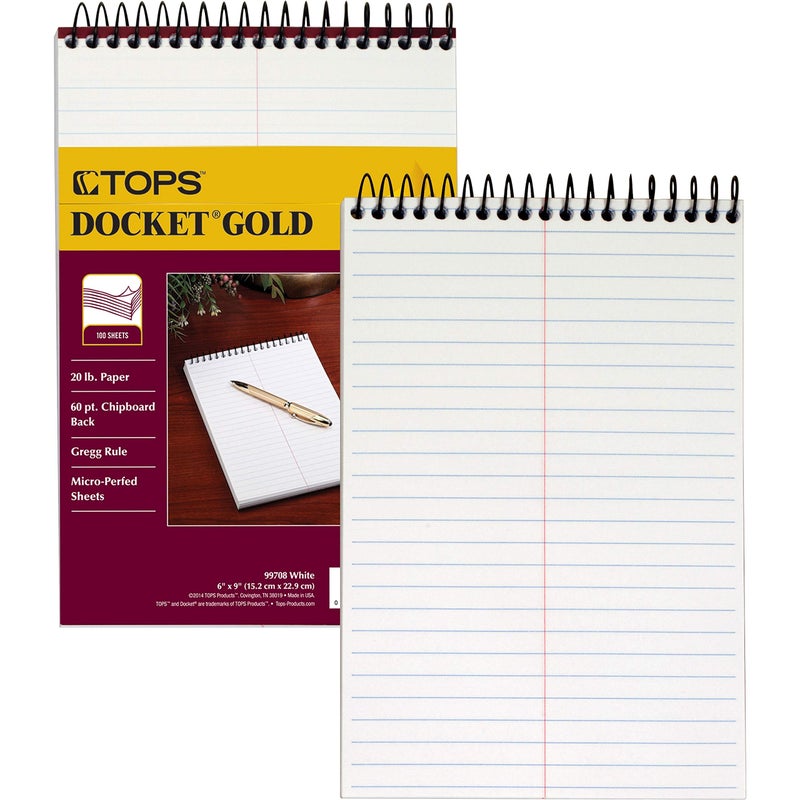 TOPS Docket Gold Steno Book 6 x 9 Gregg Rule Clear Poly Cover 100 Sheets 99708