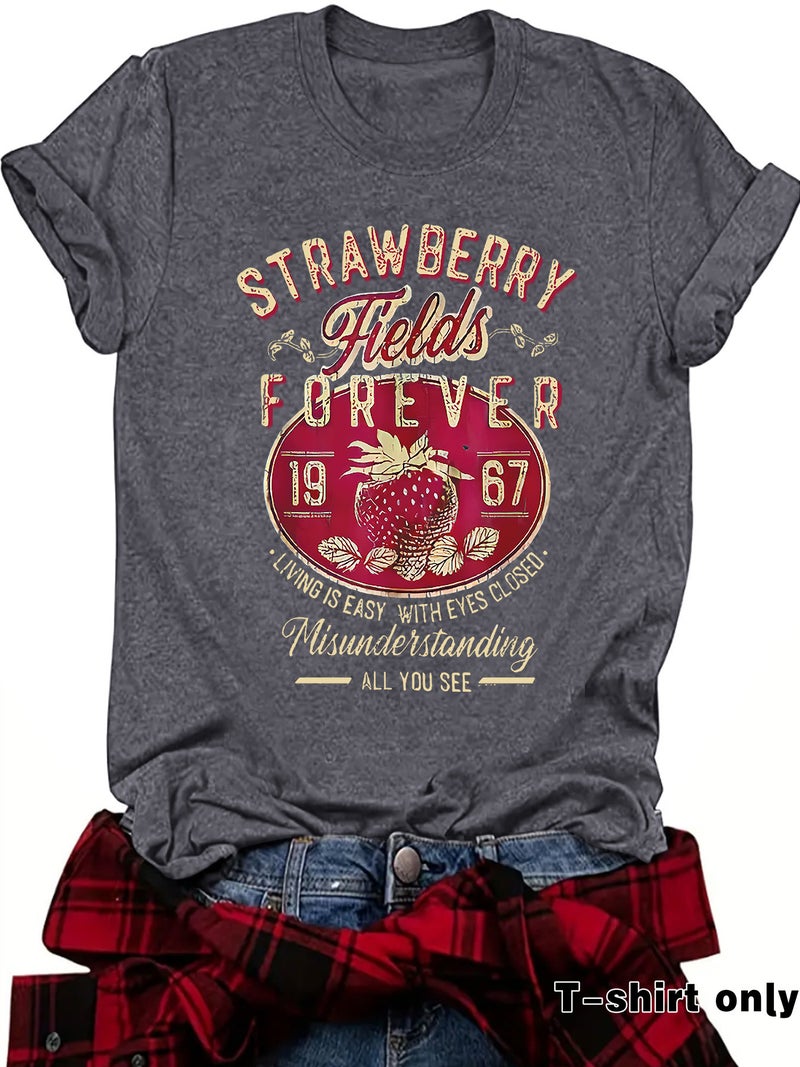 Independent Station Summer Strawberry Fields Crewneck Pullover Short-Sleeved Women'S T-Shirt - Image 2