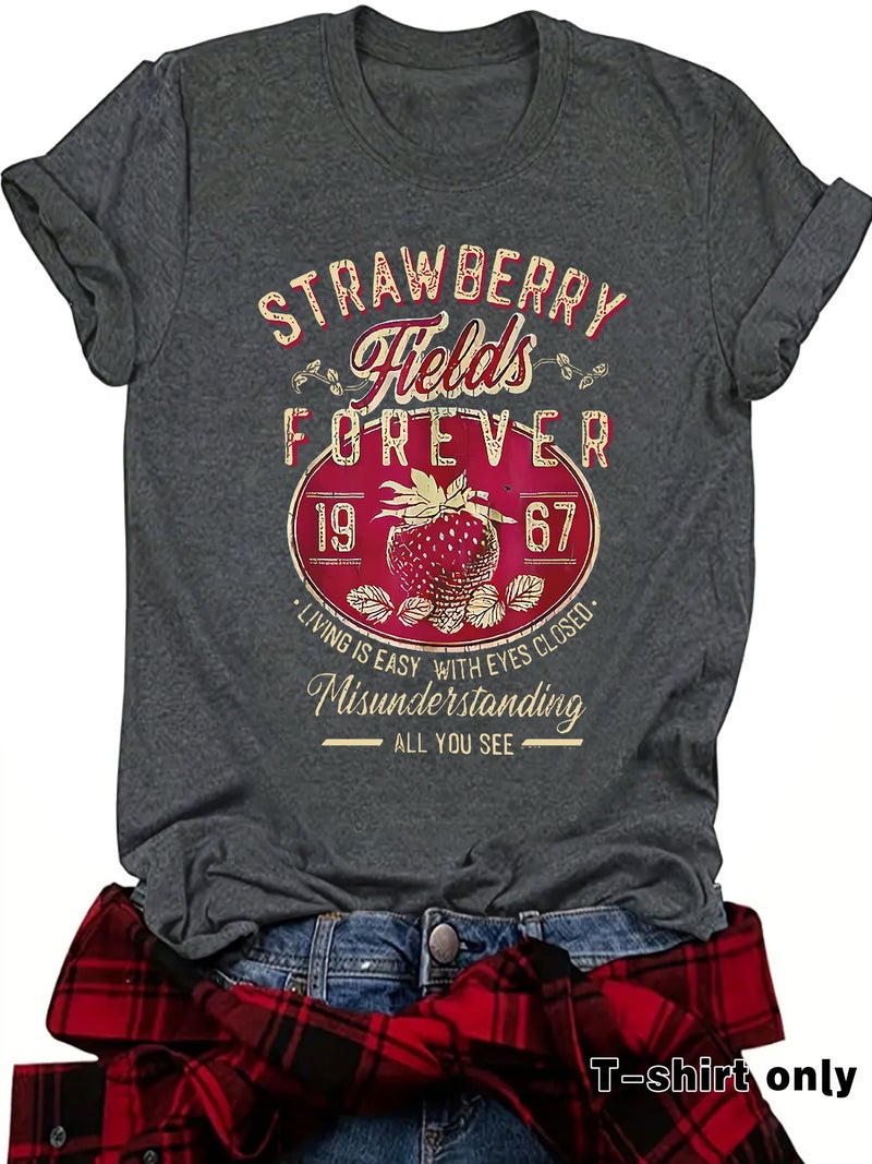 Independent Station Summer Strawberry Fields Crewneck Pullover Short-Sleeved Women'S T-Shirt - Image 3