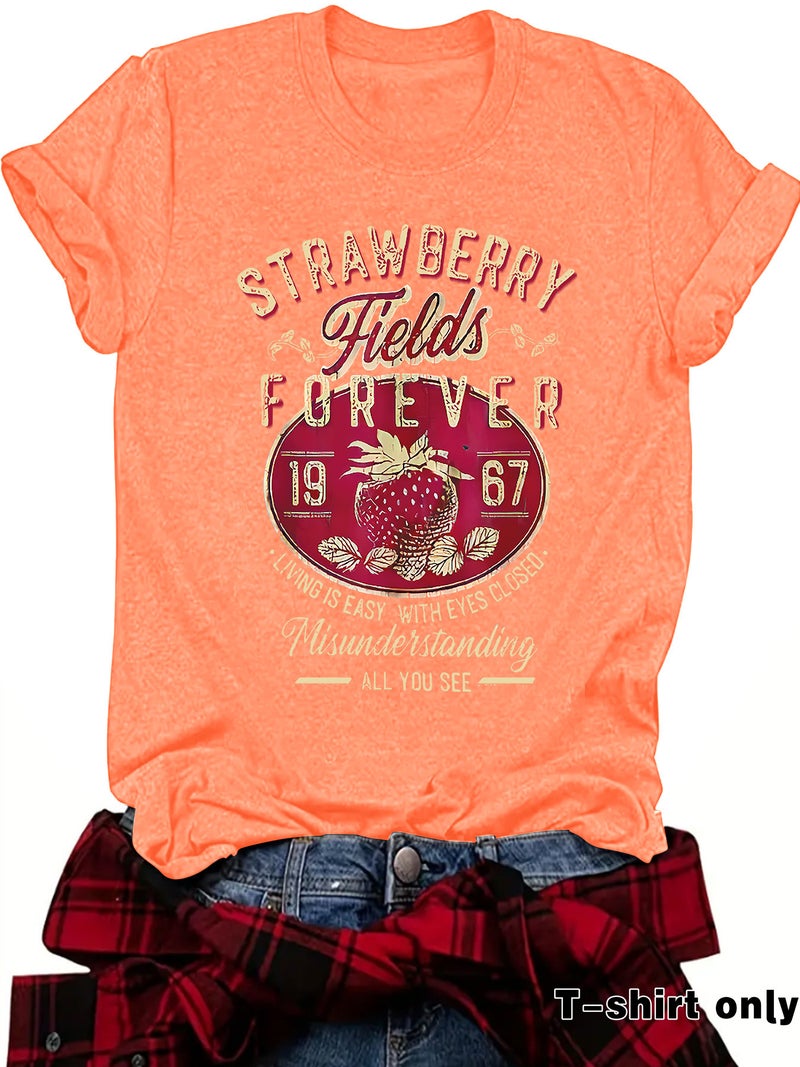 Independent Station Summer Strawberry Fields Crewneck Pullover Short-Sleeved Women'S T-Shirt - Image 4
