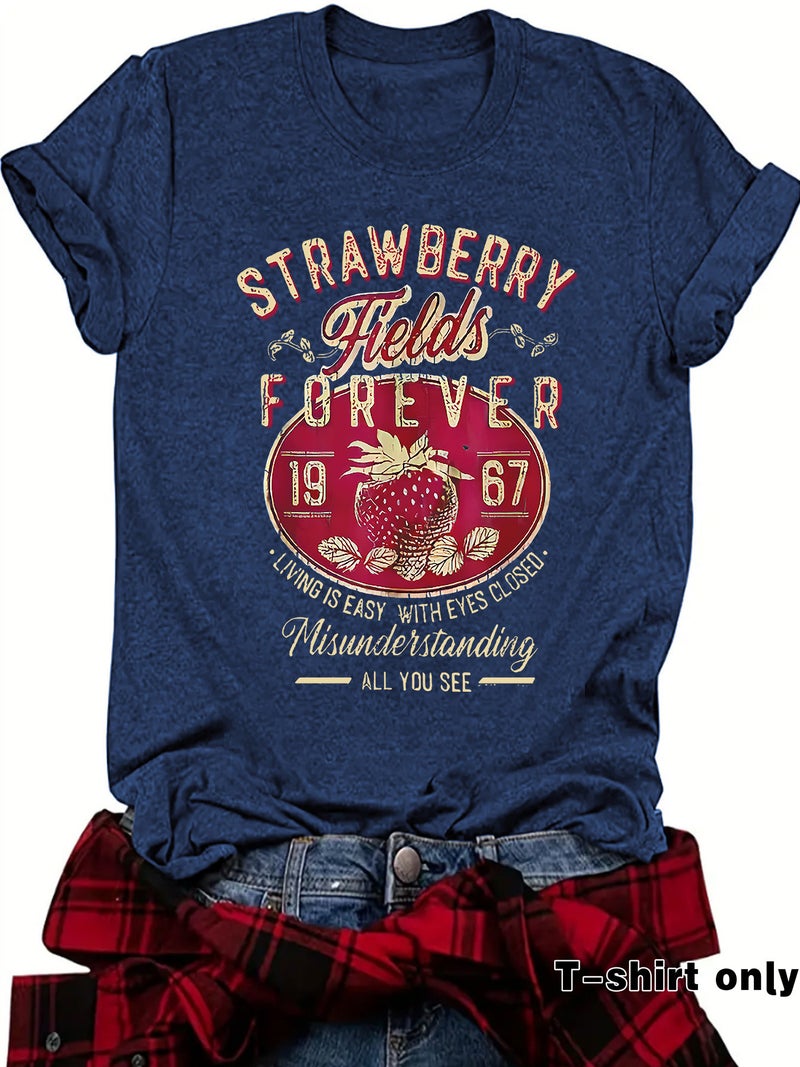Independent Station Summer Strawberry Fields Crewneck Pullover Short-Sleeved Women'S T-Shirt - Image 1