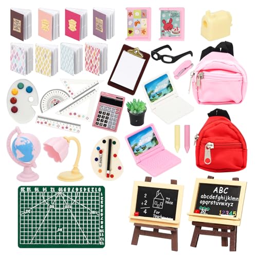 SOTOGO 34 Pieces Doll House School Supplies Mini School Accessories Dollhouse Toy Home Miniature Model DIY Doll Accessories - Image 1