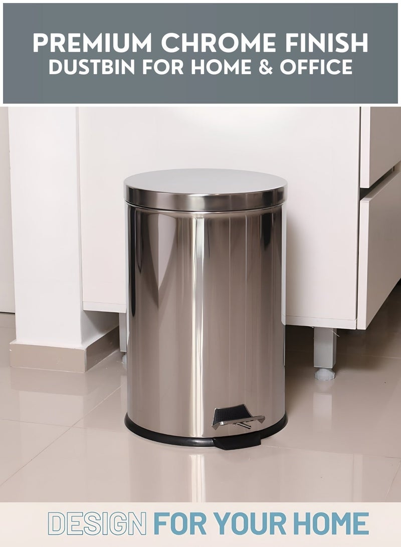 Zefzon 8L Stainless Steel Step Trash Can with Pedal & Lid – Hands-Free Small Garbage Bin, Easy to Clean Soft Close Metal Waste Bin for Bathroom, Kitchen & Office, Modern Compact Dustbin with Free Trash Bags - Image 4