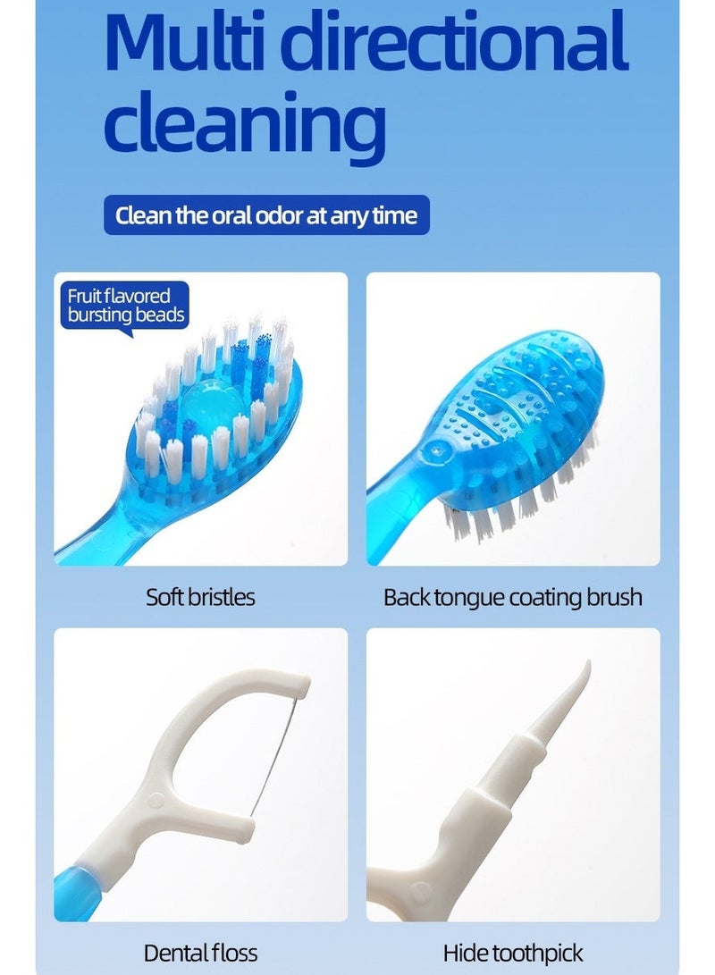 Mint 5 In 1 Mini Toothbrush & Floss & Tongue Scraper & Toothpick Set, , Disposable Mini Toothbrushes  With Bursting Beads, No Toothpaste Required,Convenient And Easy to Carry, Cleans The Mouth and Freshens Breath 10pcsï¼Green tea flavorï¼ - Image 5