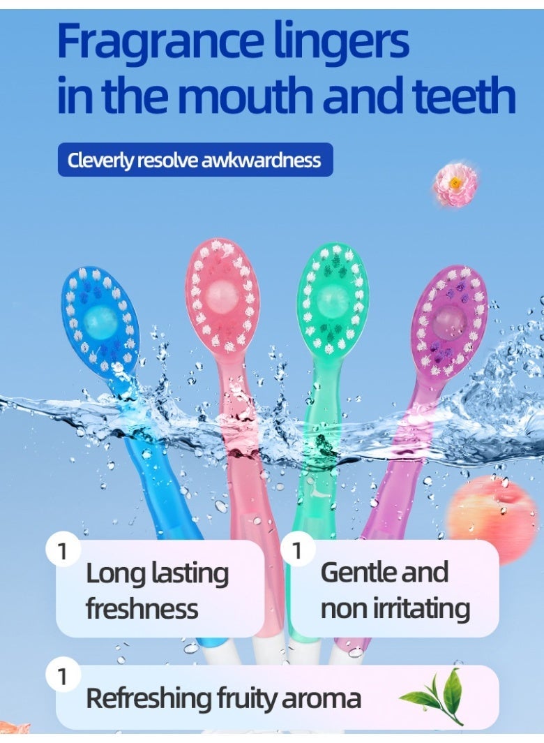Mint 5 In 1 Mini Toothbrush & Floss & Tongue Scraper & Toothpick Set, , Disposable Mini Toothbrushes  With Bursting Beads, No Toothpaste Required,Convenient And Easy to Carry, Cleans The Mouth and Freshens Breath 10pcsï¼Green tea flavorï¼ - Image 2