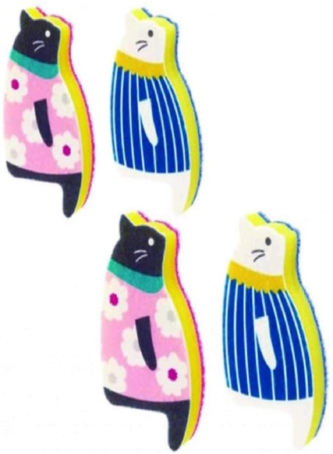 MosBug Sink Cat Dish Sponge Scrubber for Washing Dishes Dishwashing Cloth Scrubber Pack of 4 (BluePink Set) - Image 1