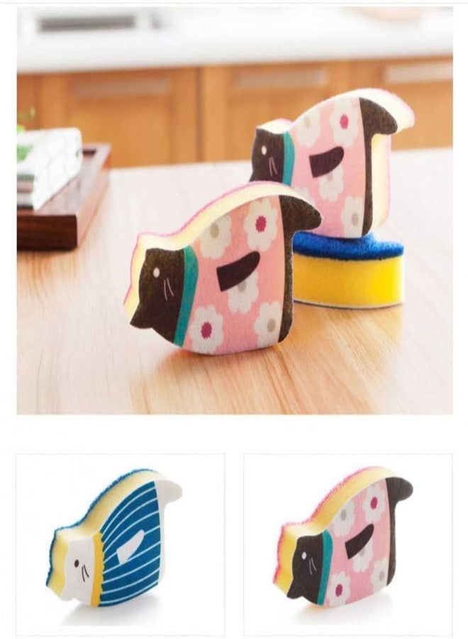 MosBug Sink Cat Dish Sponge Scrubber for Washing Dishes Dishwashing Cloth Scrubber Pack of 4 (BluePink Set) - Image 2