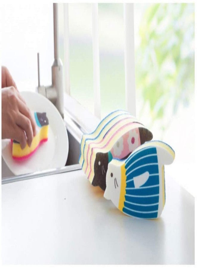 MosBug Sink Cat Dish Sponge Scrubber for Washing Dishes Dishwashing Cloth Scrubber Pack of 4 (BluePink Set) - Image 3