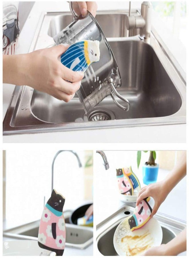 MosBug Sink Cat Dish Sponge Scrubber for Washing Dishes Dishwashing Cloth Scrubber Pack of 4 (BluePink Set) - Image 4