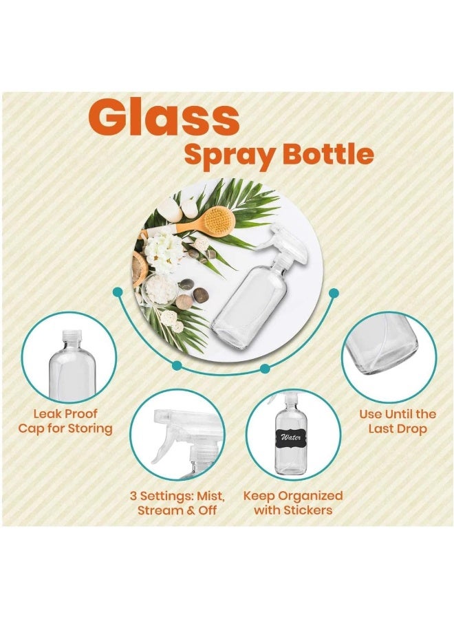 FUFU FUFU Empty Clear Glass Spray Bottles Refillable oz Containers for Essential, Cleaning Products, Aromatherapy, Misting Plants, or Cooking Reliable Sprayer with Mist and Stream Settings 2 Pack (8oz)  - Image 4