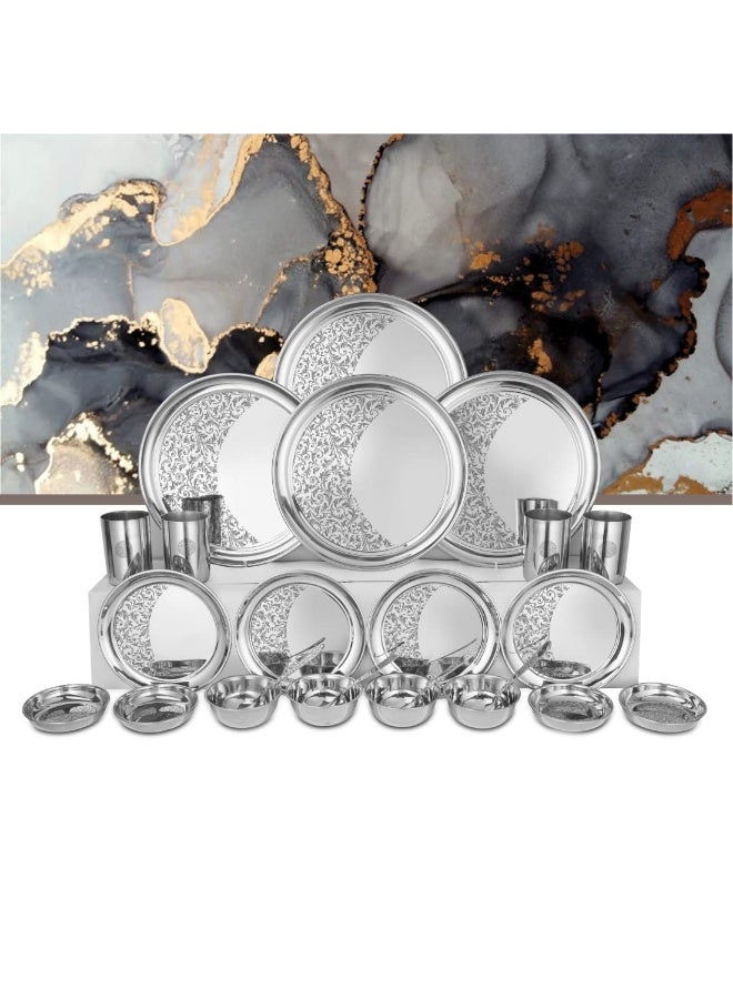 Shri & Sam Designer Stainless Steel Floral Shagun Laser Bloom Dinner Set, 24 Pieces - Image 3