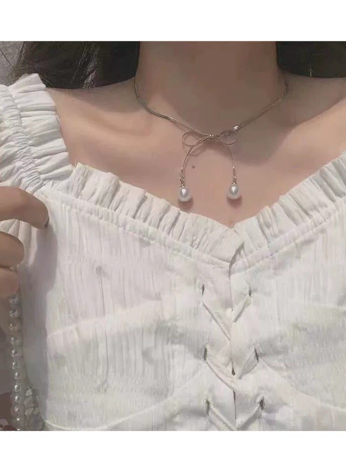 Goolsky Elegant Pearl Bow Pendant Necklace – Dainty Choker for Women | Minimalist & Chic Gift  - Image 4