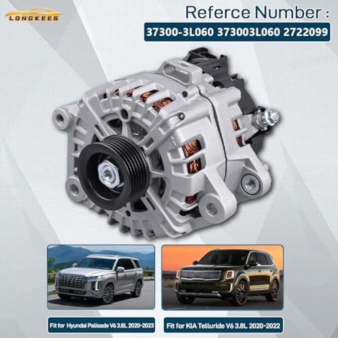 LONGKEES Alternator 13.5 V 180 A FIT Hyundai Palisade 2020-2023 & Kia Telluride 2020-2022 3.8 L 6-Groove Clutch Pulley CW Replaces 37300-3L060 373003L060 2722099 - Image 2