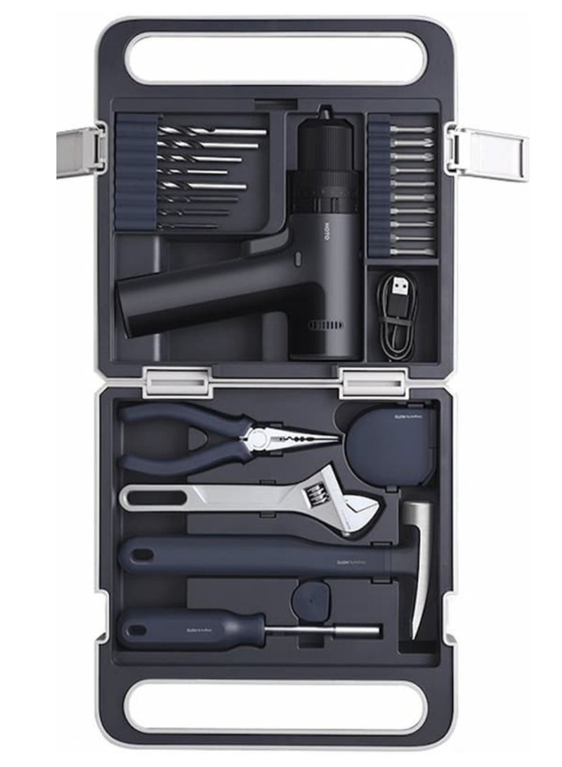 HOTO HOTO 12V Brushless Electric Drill Kit QWDZGJ001 Tool Set With Different Tools,12V Brushless Drill,Multipurpose Needlenose Plier & Measure Tape - Black - Image 1