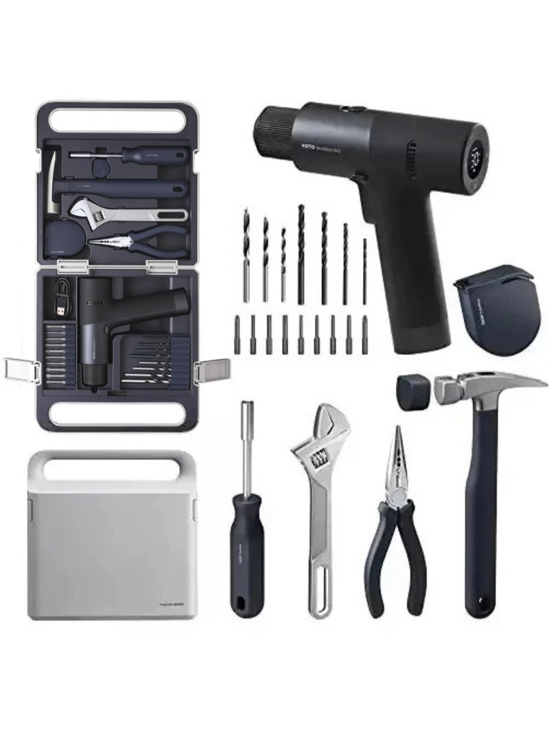 HOTO HOTO 12V Brushless Electric Drill Kit QWDZGJ001 Tool Set With Different Tools,12V Brushless Drill,Multipurpose Needlenose Plier & Measure Tape - Black - Image 2